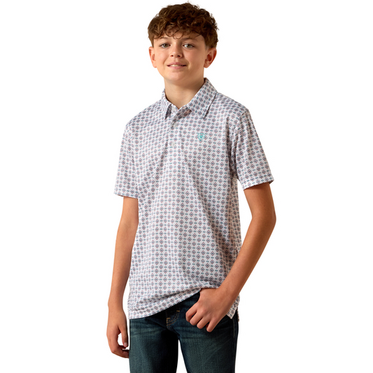 ARIAT WHITE SOUTHWEST TRIANGLE POLO - KIDS BOYS SHIRT - 10073489