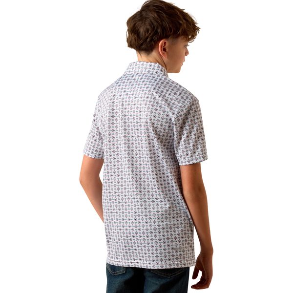 ARIAT WHITE SOUTHWEST TRIANGLE POLO - KIDS BOYS SHIRT - 10073489