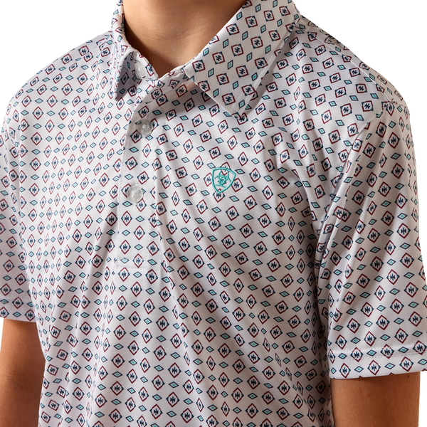ARIAT WHITE SOUTHWEST TRIANGLE POLO - KIDS BOYS SHIRT - 10073489