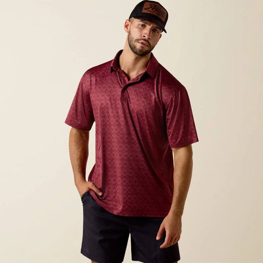 ARIAT 10073584 Men's S/S Polo Scarlet Heather SW Stripe