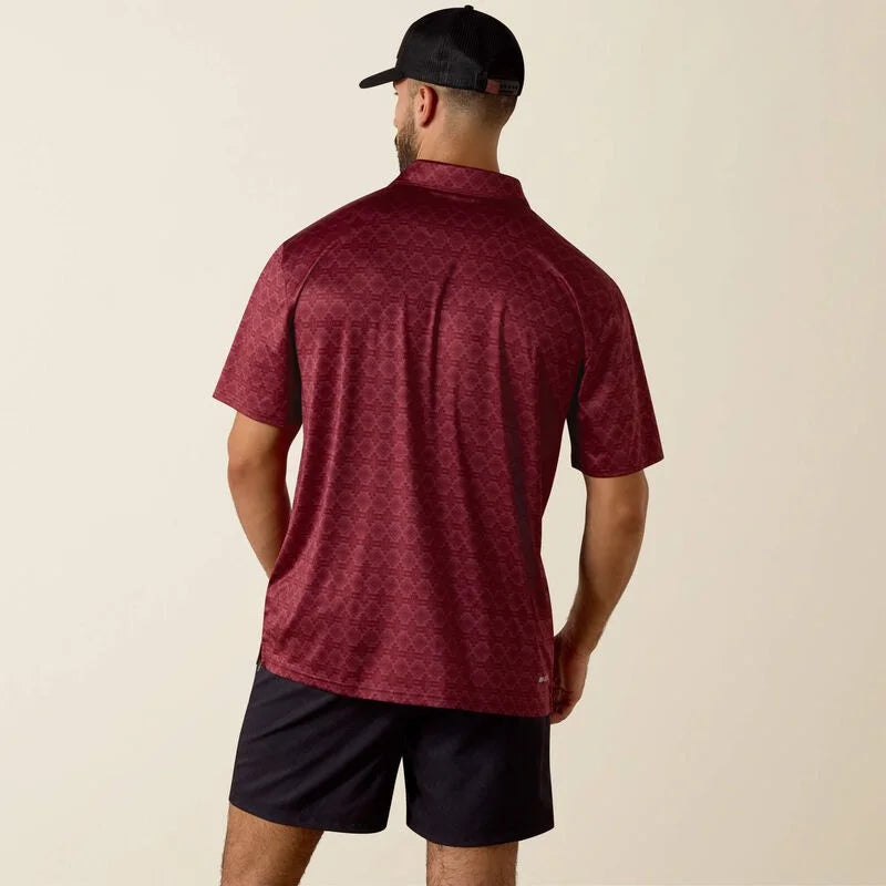 ARIAT 10073584 Men's S/S Polo Scarlet Heather SW Stripe