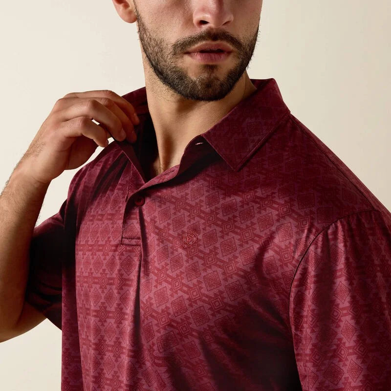 ARIAT 10073584 Men's S/S Polo Scarlet Heather SW Stripe