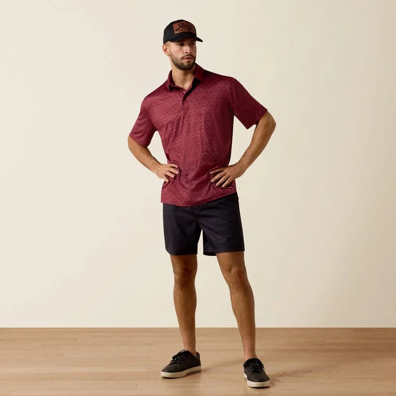 ARIAT 10073584 Men's S/S Polo Scarlet Heather SW Stripe