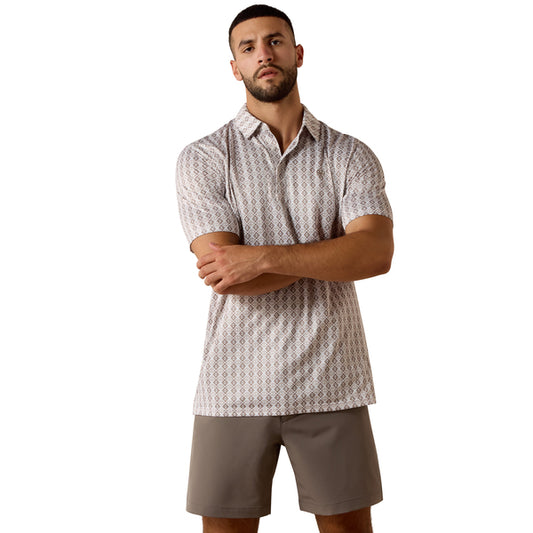 ARIAT TAUPE GREY SOUTHWEST GEO PRINT - MENS POLO - 10073469
