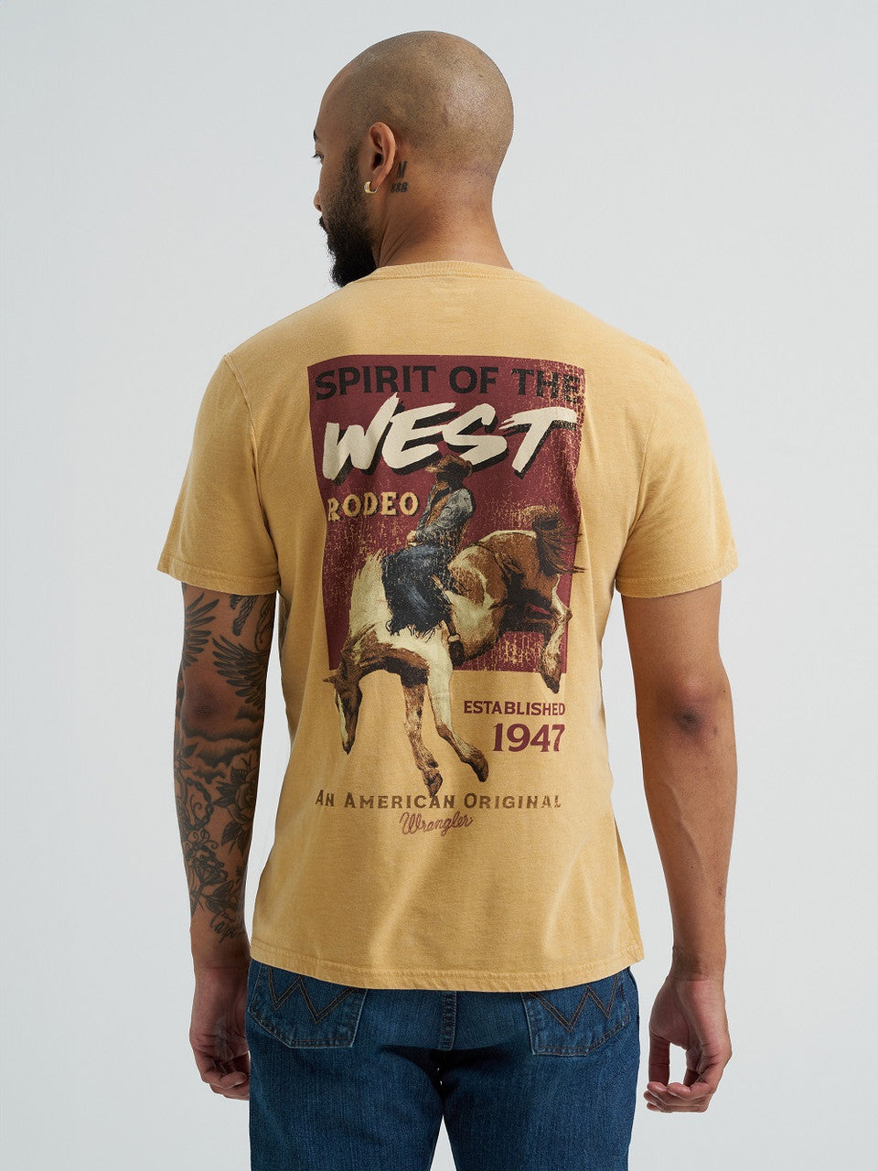 WRANGLER PALE GOLD HEATHER PRINT MENS TEE
