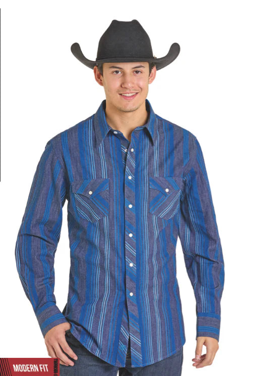 Rock&Roll Denim Stripe Print L/s Snap