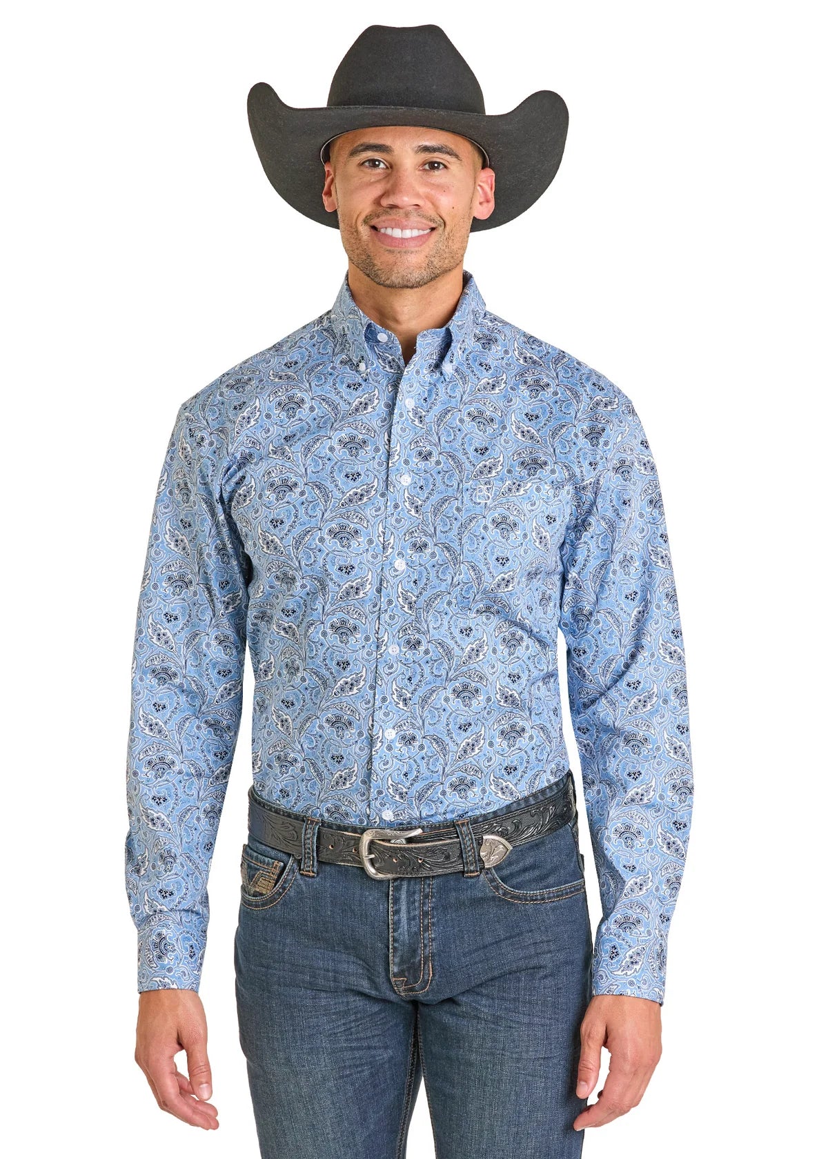 Men’s Blue Flower LS Button up