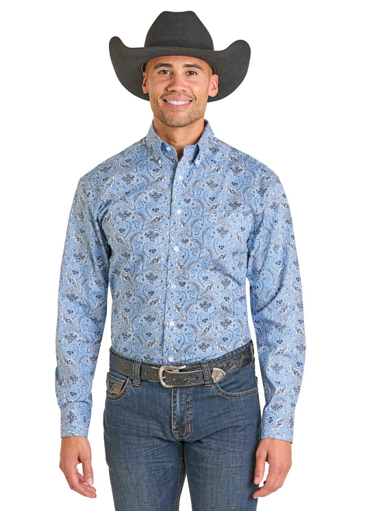 Men’s Blue Flower LS Button up
