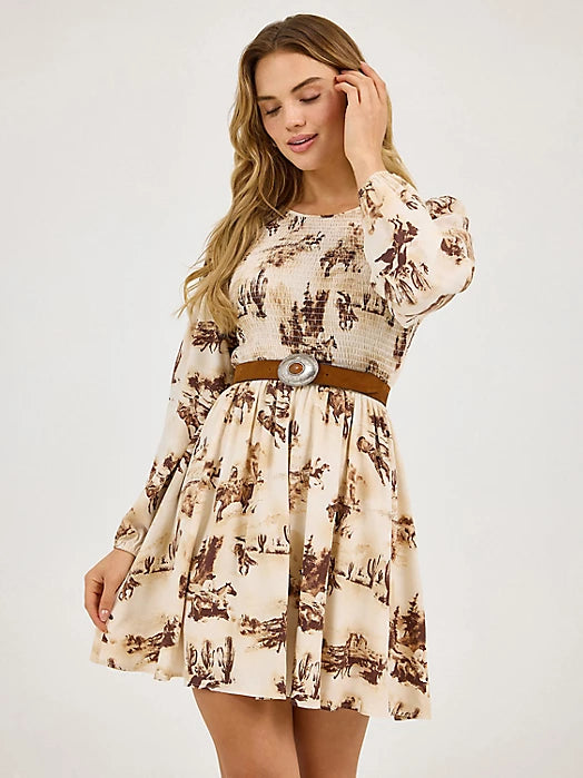 WOMEN'S SMOCKED BODICE A-LINE DRESS