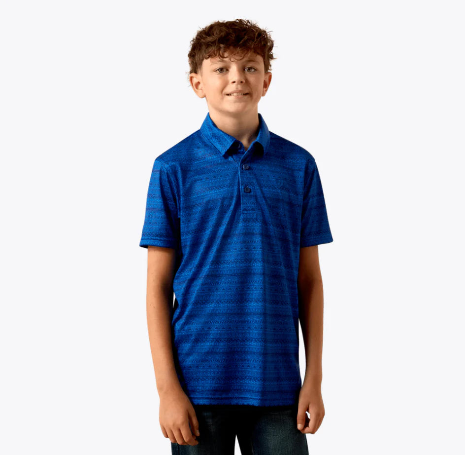 ARIAT BLUE QUARTZ TRIBAL STRIPE - KIDS BOYS POLO - 10073490
