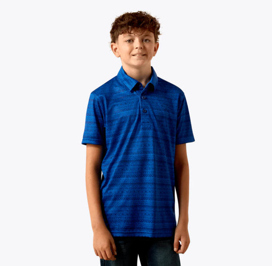 ARIAT BLUE QUARTZ TRIBAL STRIPE - KIDS BOYS POLO - 10073490