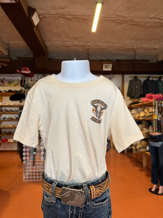 Boys R&R Longhorn Skull Graphic Tee- Natural