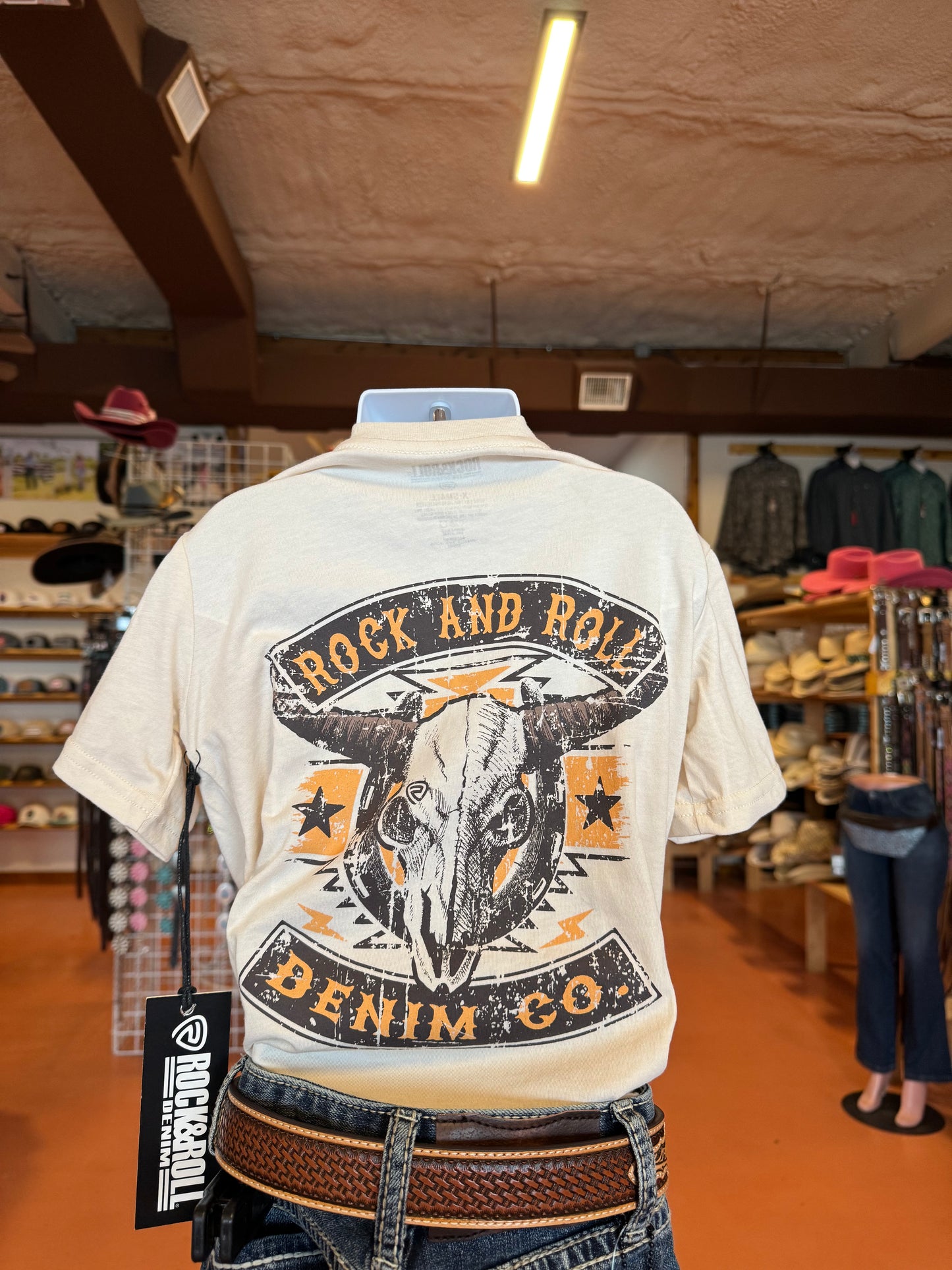 Boys R&R Longhorn Skull Graphic Tee- Natural