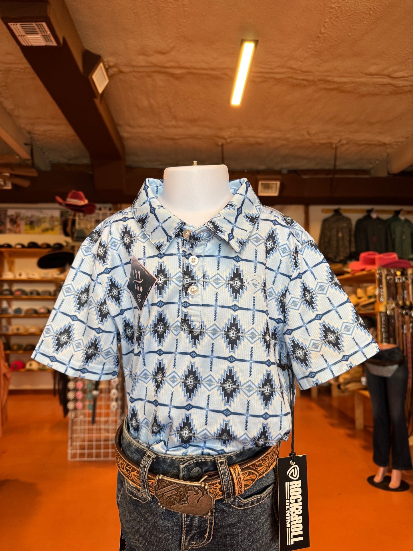 Rock & Roll Boys Aztec Polo- Baby Blue