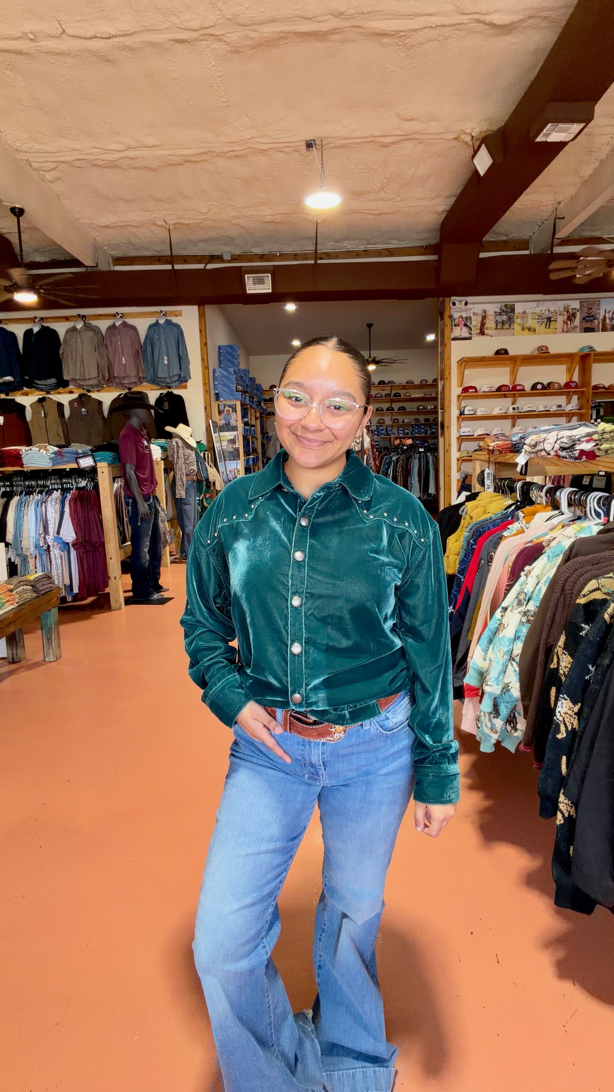 ROCK & ROLL DENIM WOMEN'S STUDDED TEAL VELVET CONCHO 🤠