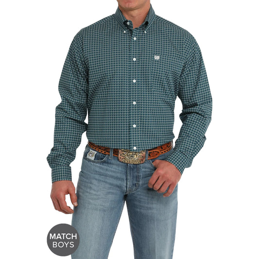 Men’s Cinch Geometric Teal Long Sleeve