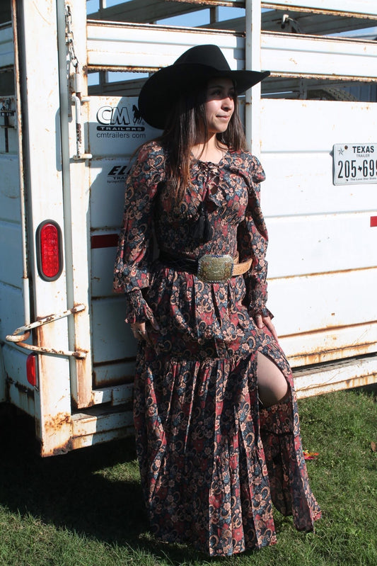 ROCK & ROLL COWGIRL BLACK FLORAL HORSESHOE DRESS BWD2R07785
