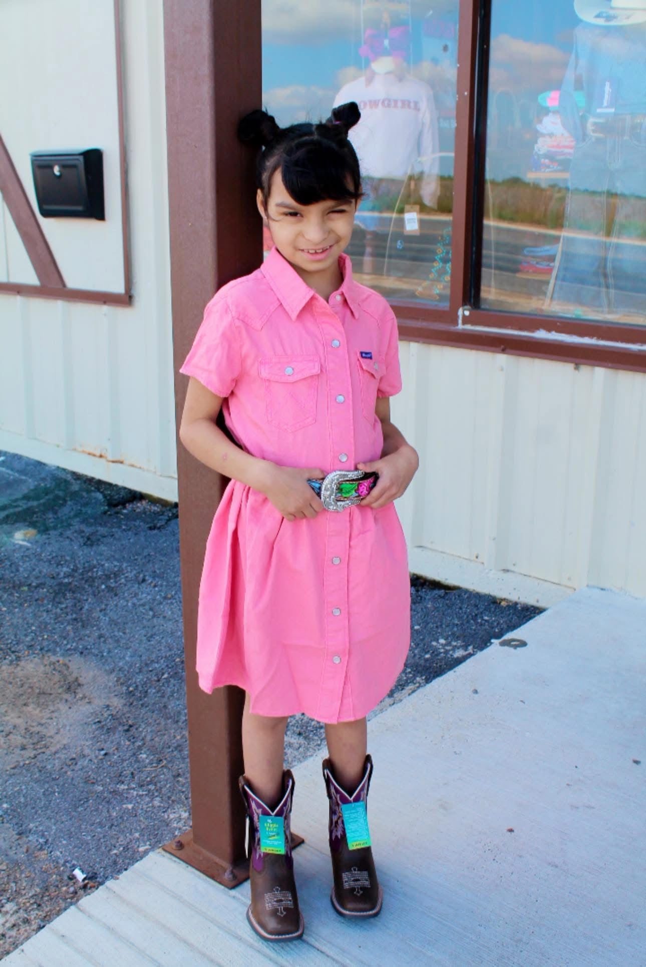 WRANGLER GIRL'S COLORWASH DENIM WESTERN SNAP DRESS