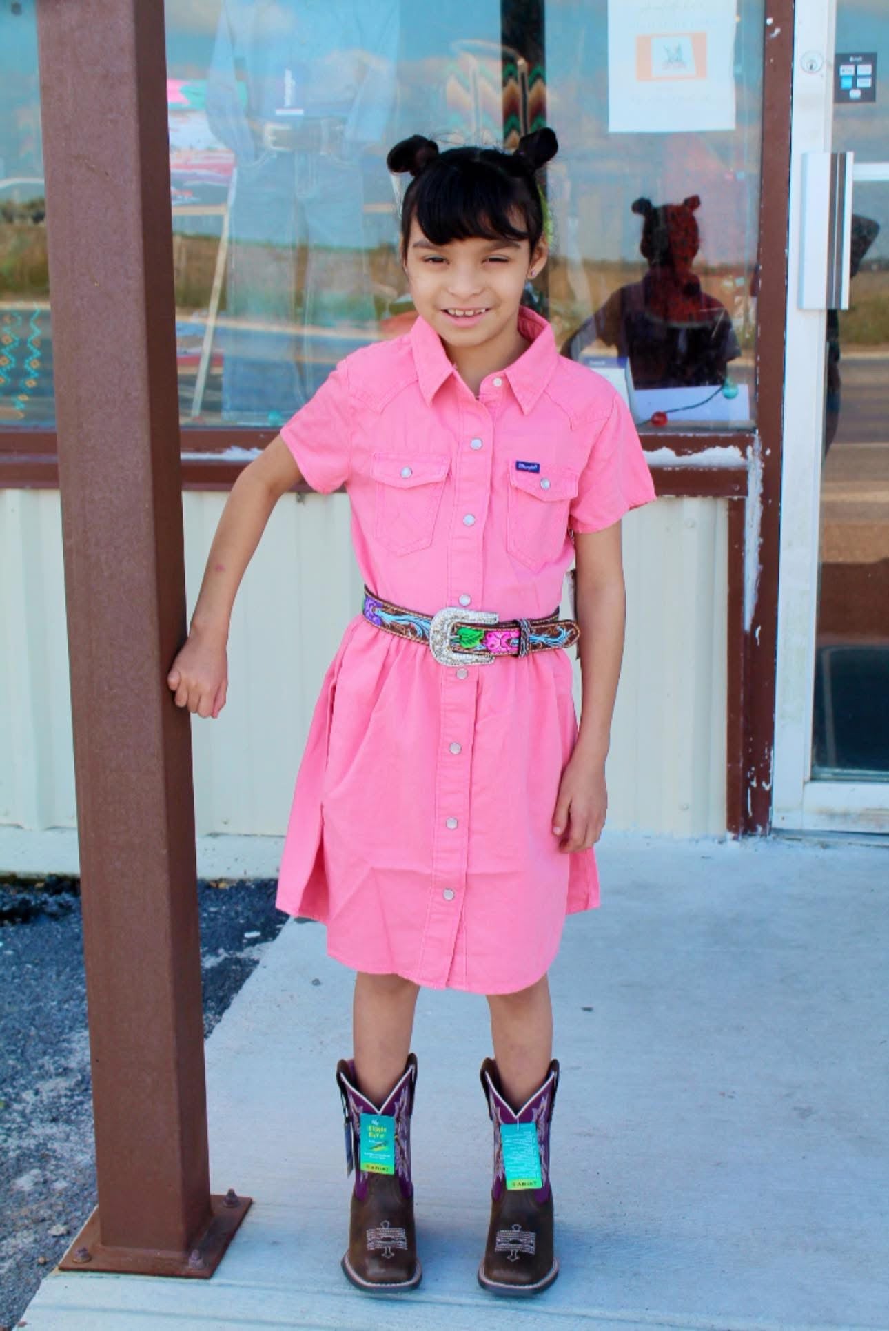 WRANGLER GIRL'S COLORWASH DENIM WESTERN SNAP DRESS