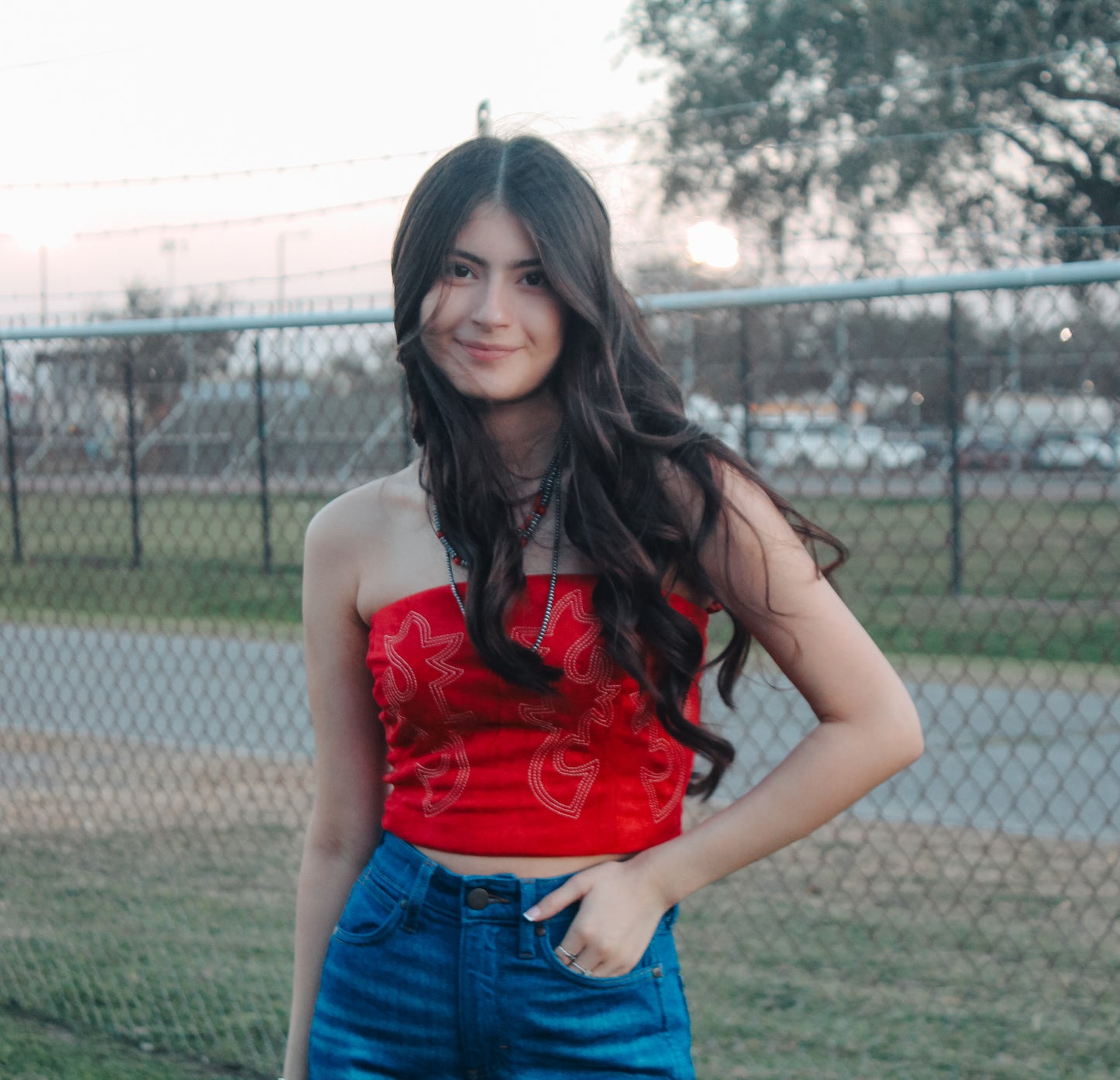 Red Ruby Boot Stitch Suede Corset Top