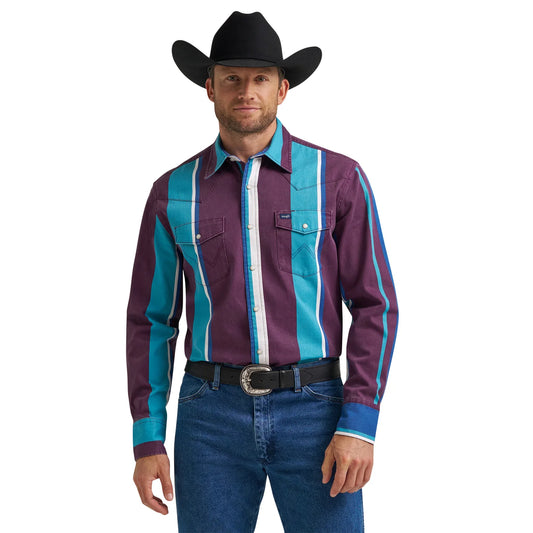 Wrangler Men's Brushpopper Vintage Purple Stripe Snap Shirt