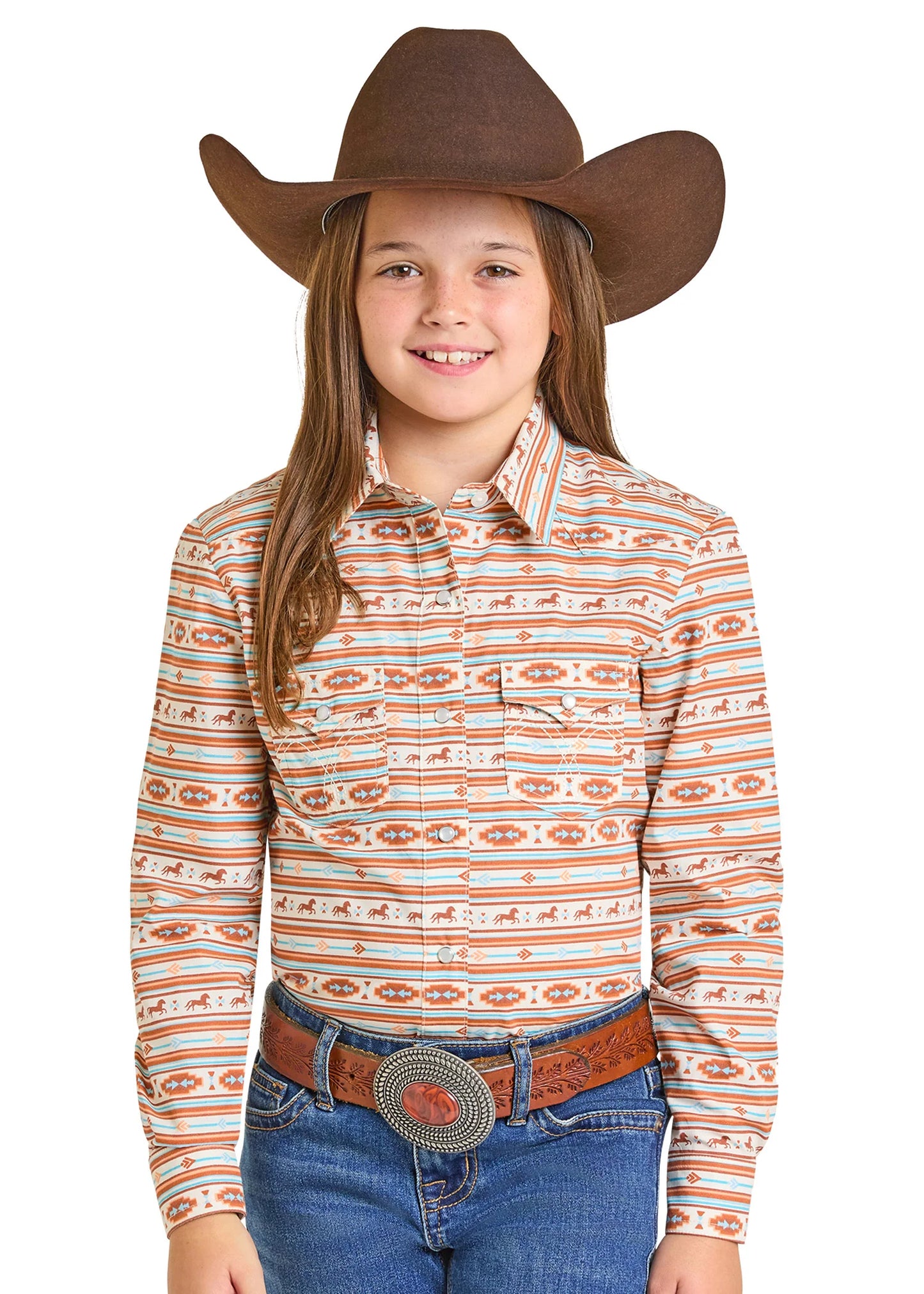 Panhandle GIRLS' SOUTHWESTERN LONG SLEEVE SNAP SHIRT