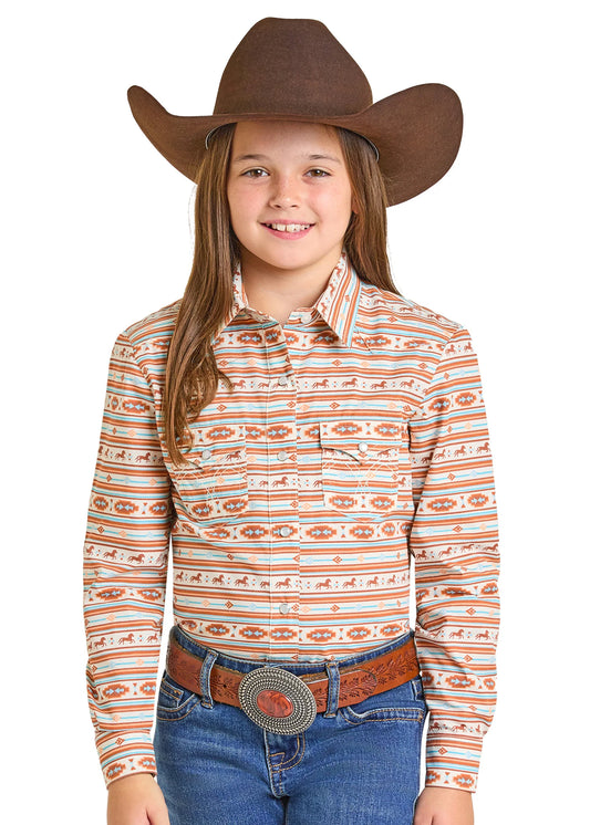 Panhandle GIRLS' SOUTHWESTERN LONG SLEEVE SNAP SHIRT