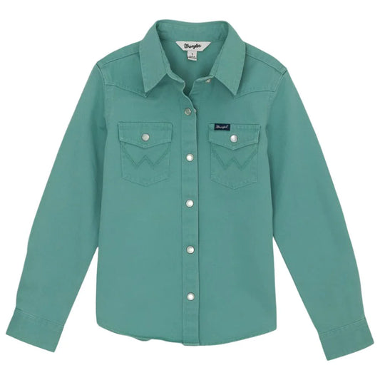 Wrangler Girl’s Teal Long-sleeve Pearl Snap
