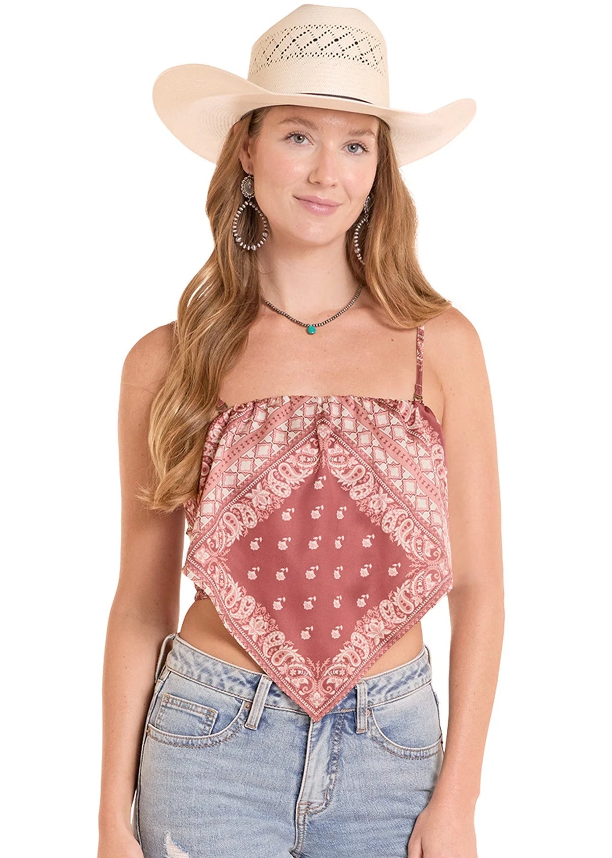 Rock & Roll Denim Burgundy Bandana Tank Top