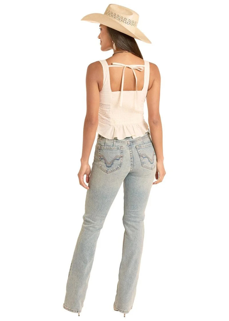 Rock&Roll BW20T08773 Women's Eyelet Inset Tank Natural