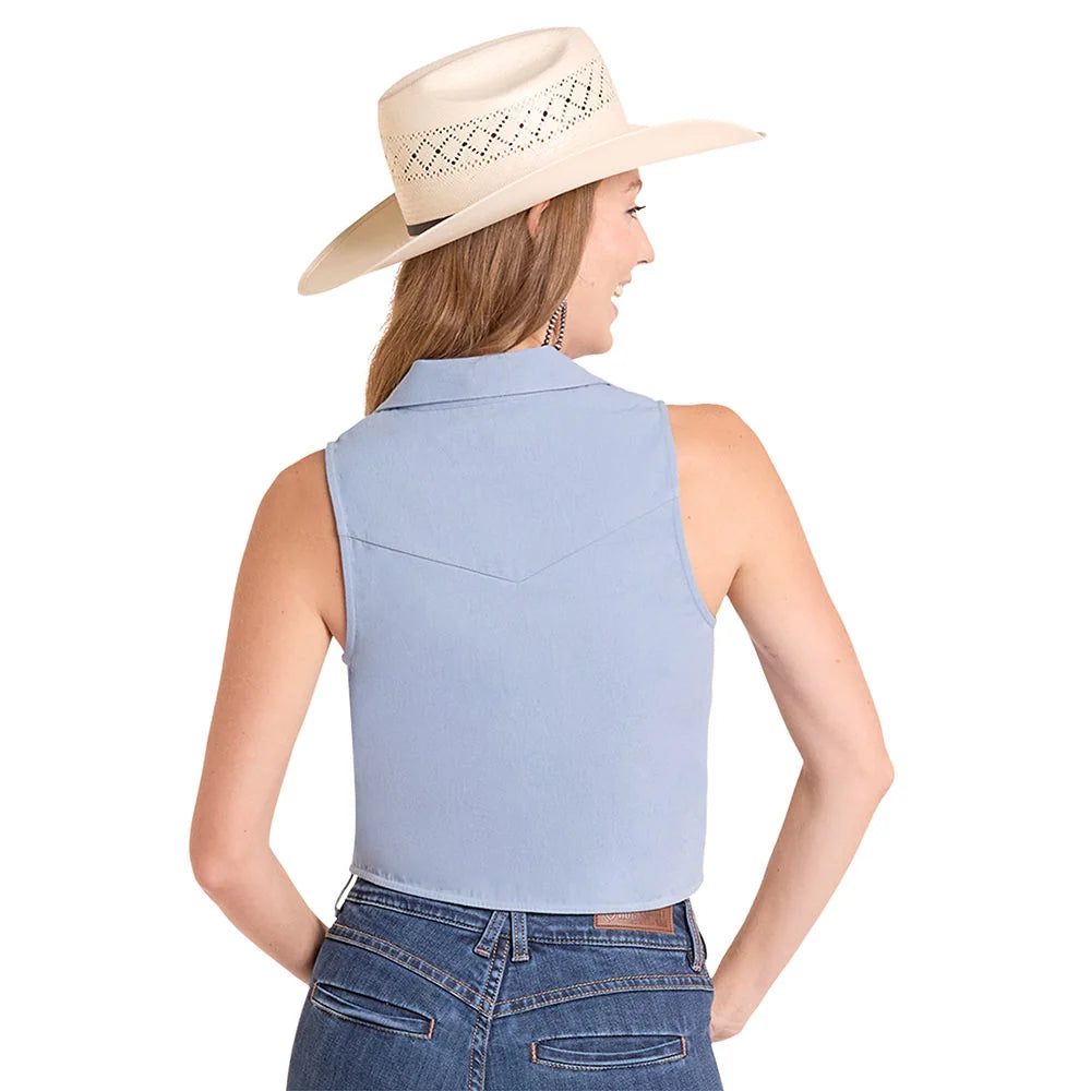PANHANDLE WOMEN'S BLUE EMBROIDERED ZIP VEST