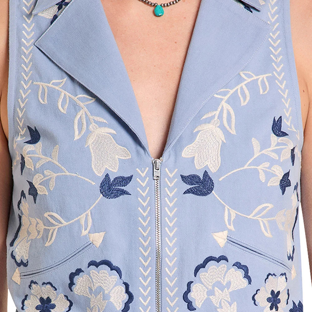 PANHANDLE WOMEN'S BLUE EMBROIDERED ZIP VEST