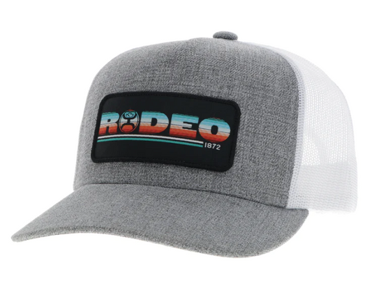 "RODEO" HAT GREY/WHITE W/SERAPE & BLACK PATCH