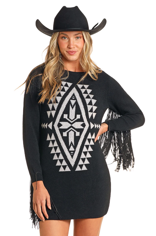 Rock & Roll Sweater Dressw/aztec
