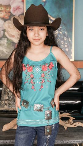 Girl's Jade Floral Aztec Ruffle Top