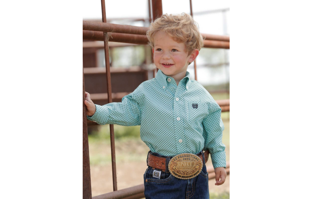 Cinch Boy's Light Blue Patterned Long Sleeve Shirt