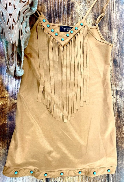 Girl's Camel Suede Fringe Dress
