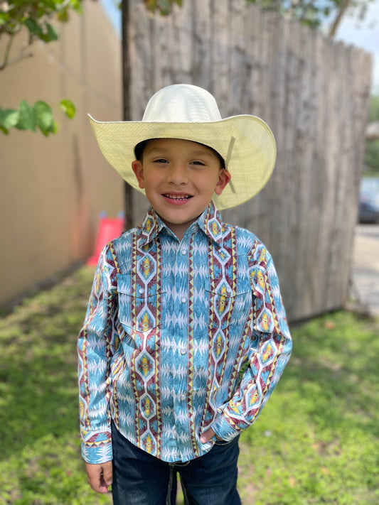 Wrangler Youth Checotah Blue Aztec LS