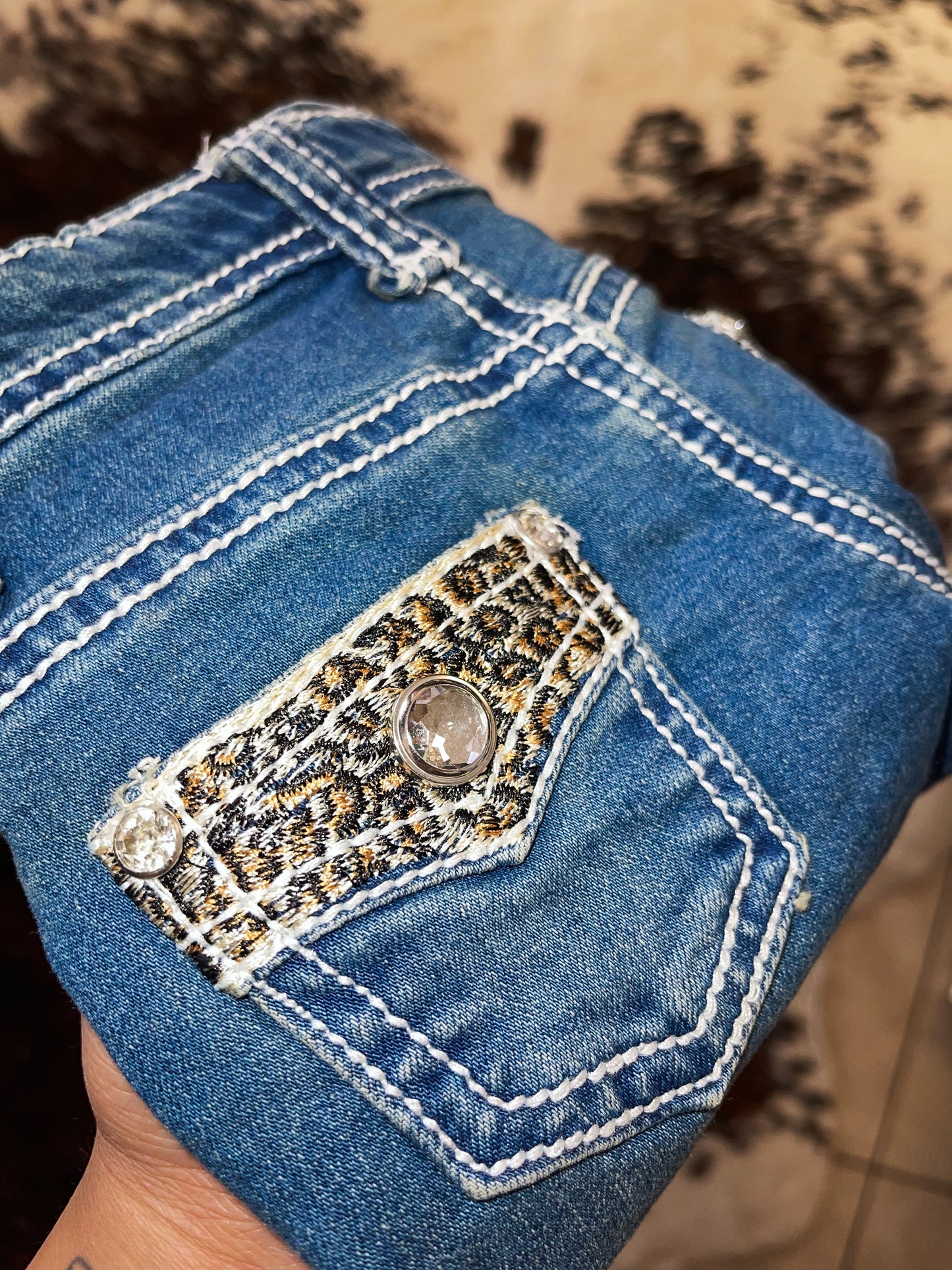 Toddler & Youth Cowgirl Hardware Leopard Flap Jeans