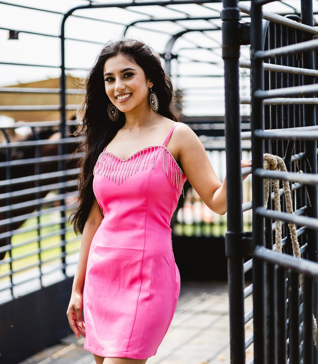Pink Rhinestone Fringe Mini-dress
