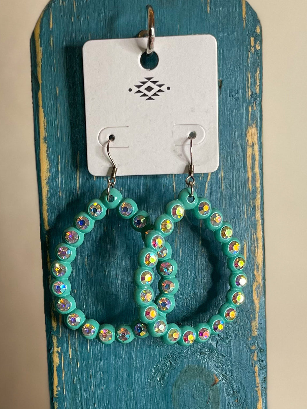 Turquoise Rhinestone Teardrop Earrings