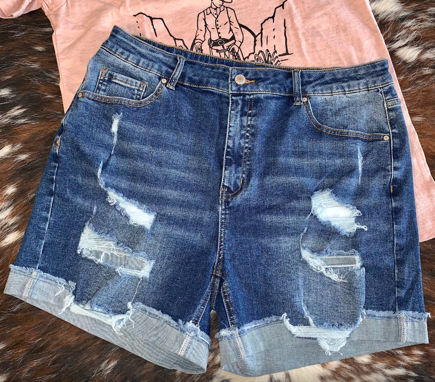 Dark Wash Denim Shorts- Plus Size