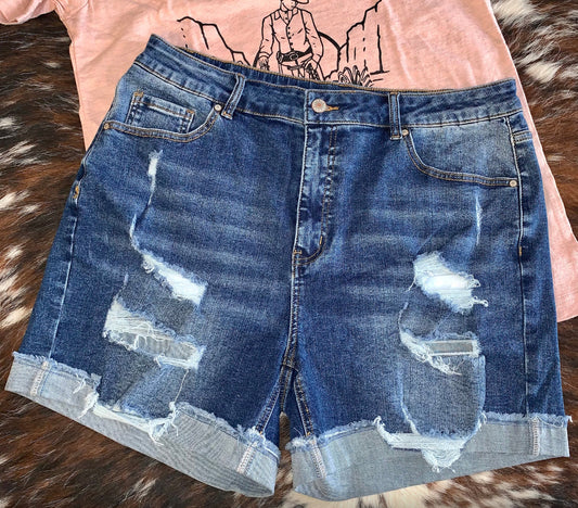 Dark Wash Denim Shorts- Plus Size