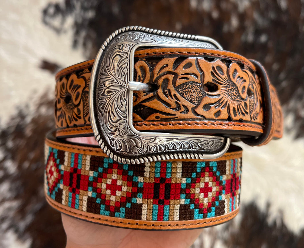 Men's 3D Hand Tooled Aztec Diamond Belt