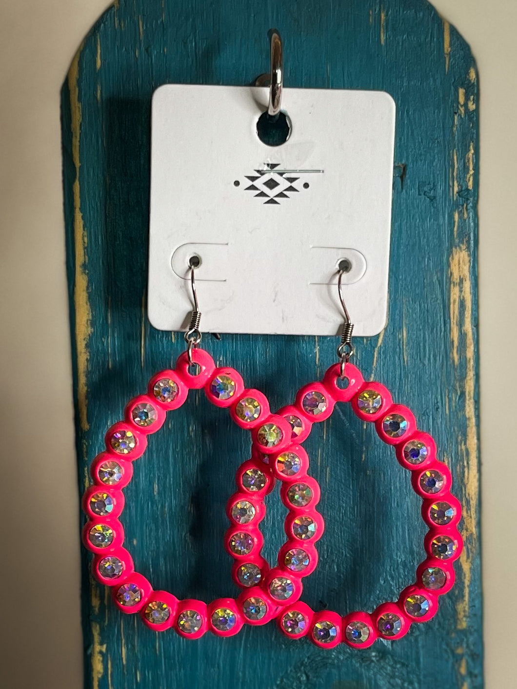 Neon Pink Rhinestone Teardrop Earrings