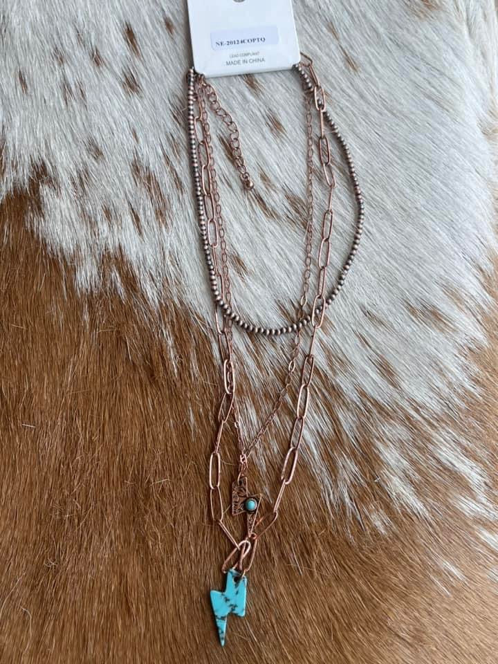 Navajo Pearl Lightning Bolt Necklace ( Turquoise )