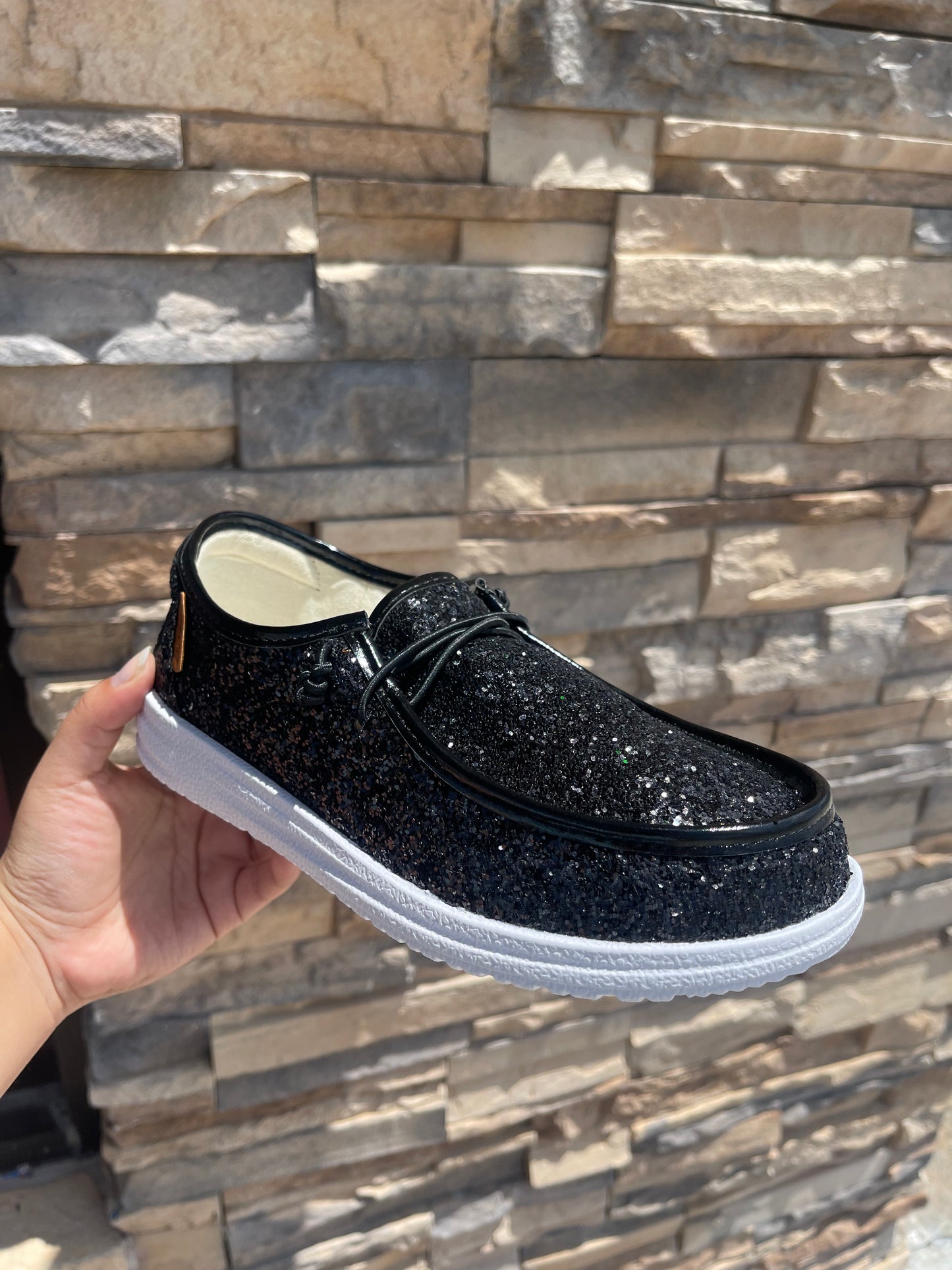 Black Glitter Slip-ons