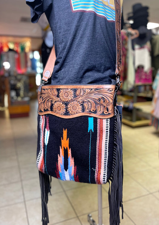 American Darling Black/ Orange Fringe Crossbody