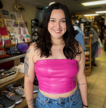 Load image into Gallery viewer, Fuchsia Leather Crop Top
