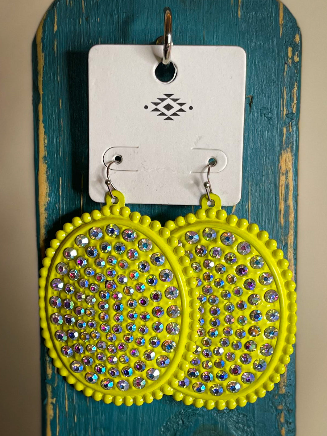 Neon Yellow Rhinestone Earrings